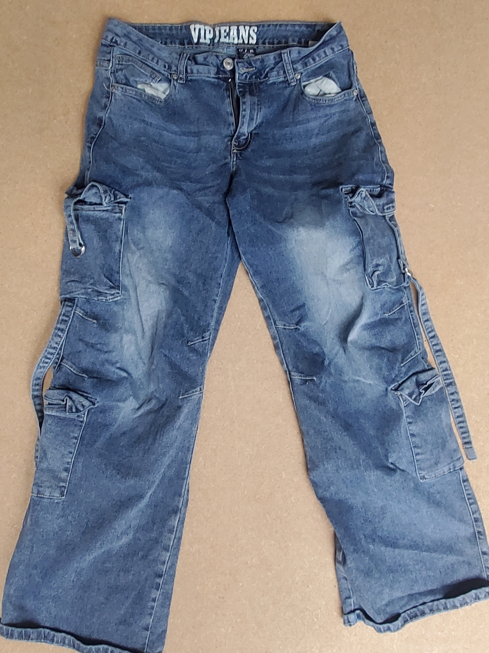 VIP Women's Straight Leg Cargo Jeans - Faded Blue